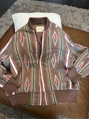 Kardo Brown Striped Aztec-Accent Jacket max bomber